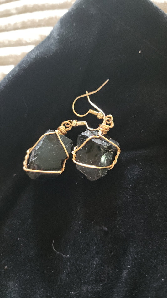 Raw Obsidian Earring
